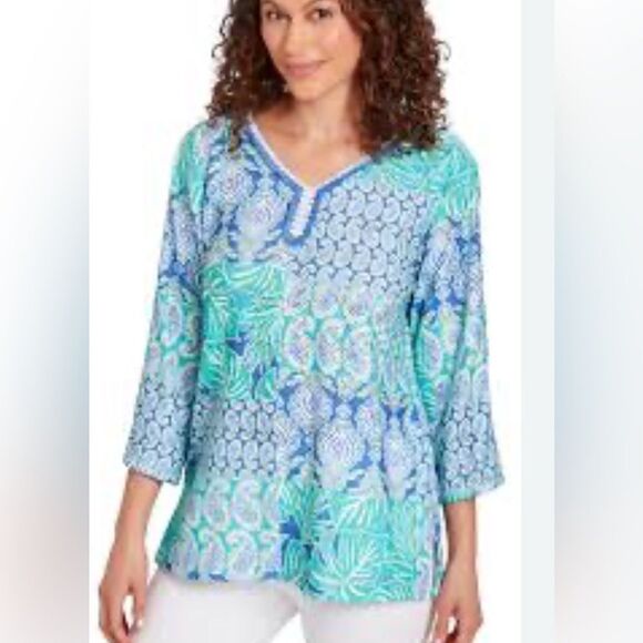 Ruby Rd. Tops - Ruby Rd. Blue and Green Paisley Women's Top